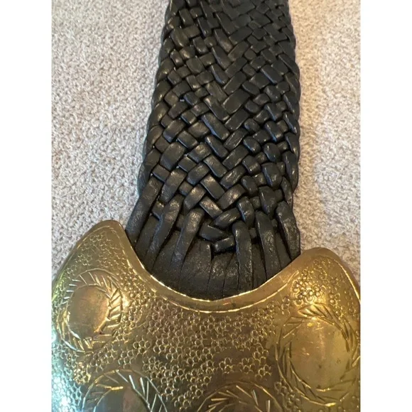 Vintage BLACK BRAIDED BELT BRASS BUCKLE MADE IN MOROCCO - Picture 3 of 8